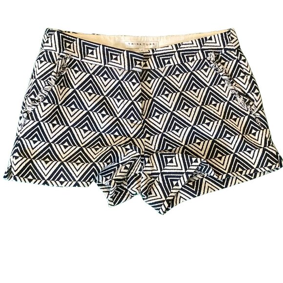 Trina Turk Designer Shorts Sz 4 | Geometric Cream & Navy | Resort Chic! - Picture 4 of 11